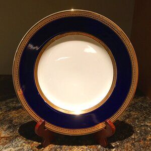 Vintage English CROWN DUCAL Cobalt and Gold Trim Dessert Plate # 1